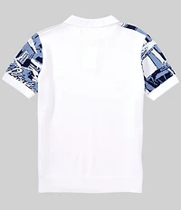 AKOO Relaxed Fit Short Sleeve Jacquard Front Panel Knit Sweater Polo