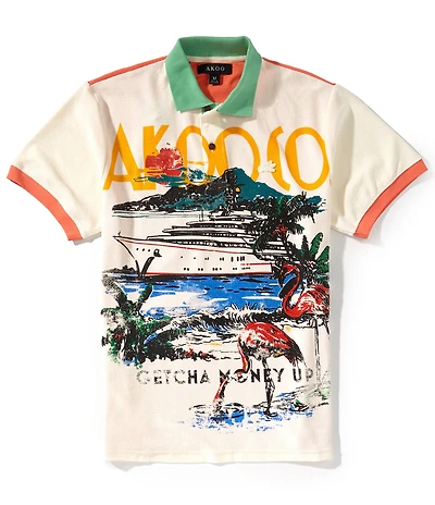 AKOO Short Sleeve We Out Graphic Color Block Polo Shirt