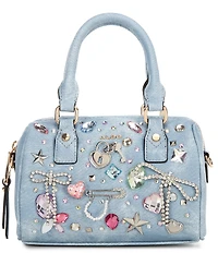 ALDO Alexys Small Denim Embellished Charm Barrel Satchel Bag