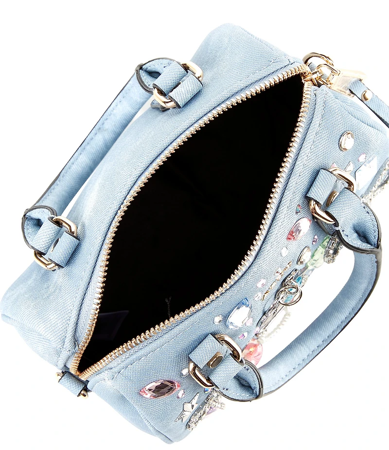 ALDO Alexys Small Denim Embellished Charm Barrel Satchel Bag