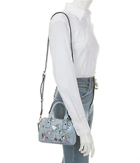 ALDO Alexys Small Denim Embellished Charm Barrel Satchel Bag