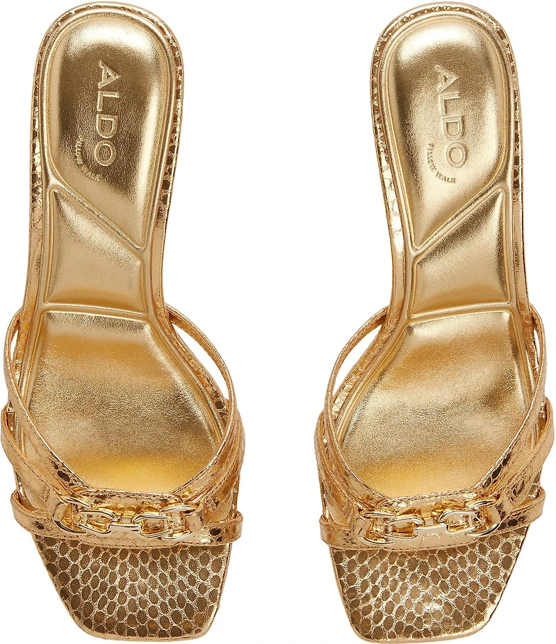 ALDO Cordelyia Metallic Snake Embossed Chain Dress Slide Sandals
