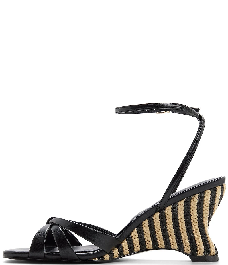 ALDO Ermanna Ankle Strap Woven Raffia Sculpted Wedge Sandals