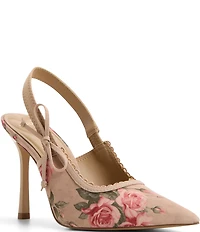 ALDO Hennie Floral Rose Print Pointed Toe Slingback Bow Pumps