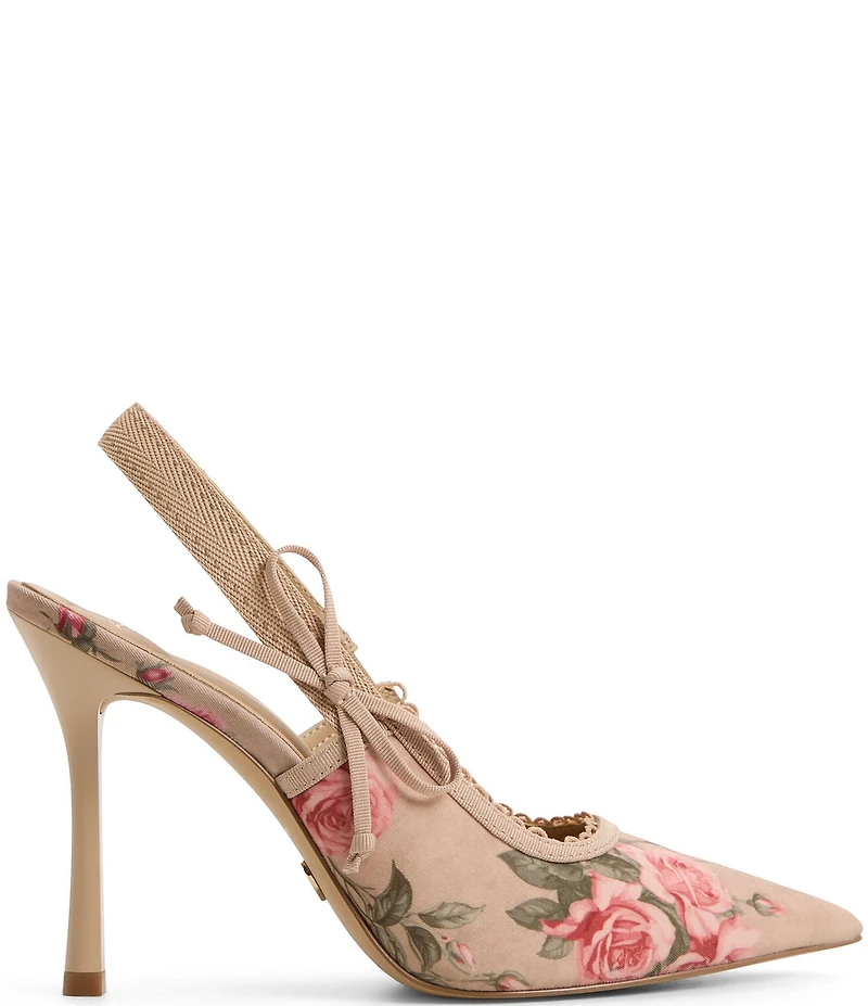 ALDO Hennie Floral Rose Print Pointed Toe Slingback Bow Pumps