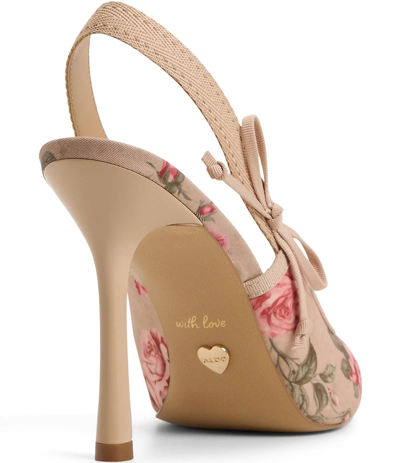 ALDO Hennie Floral Rose Print Pointed Toe Slingback Bow Pumps