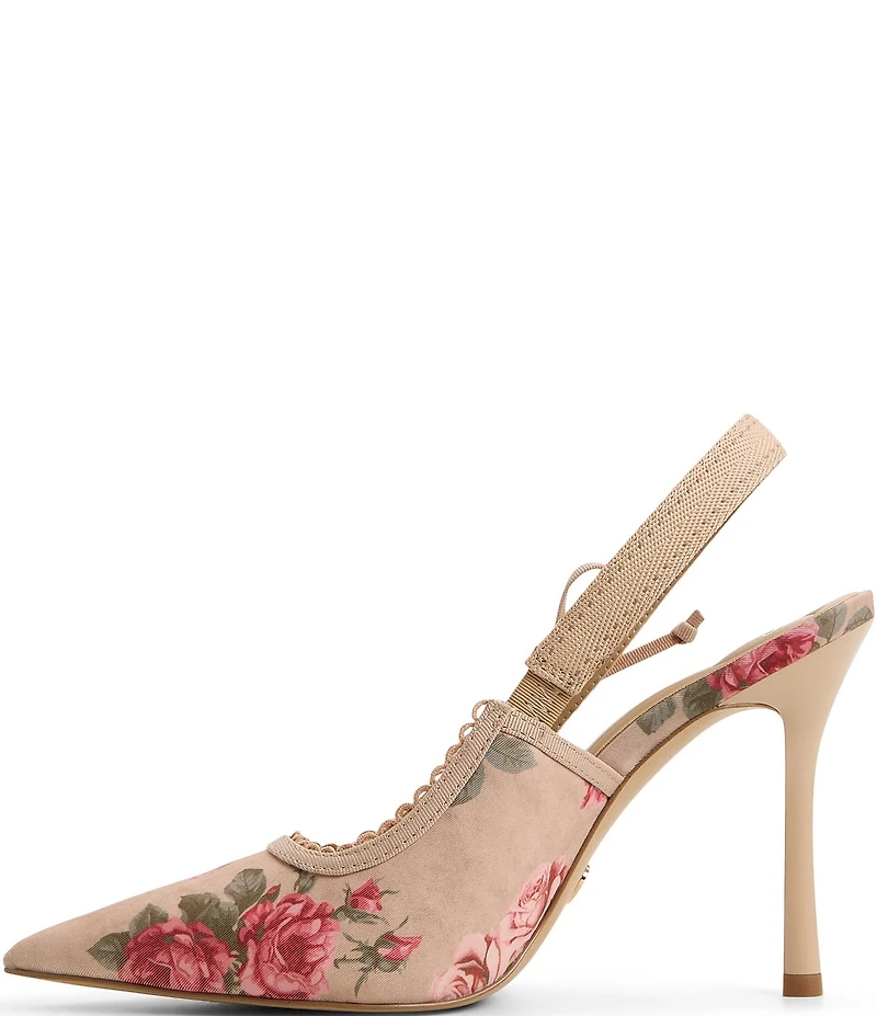 ALDO Hennie Floral Rose Print Pointed Toe Slingback Bow Pumps