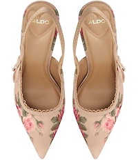 ALDO Hennie Floral Rose Print Pointed Toe Slingback Bow Pumps