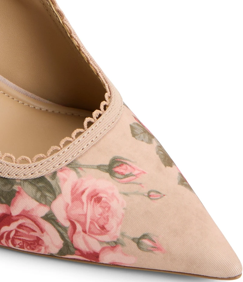 ALDO Hennie Floral Rose Print Pointed Toe Slingback Bow Pumps