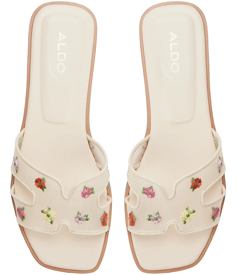ALDO Itsandal Floral Embroidered Mesh Square Toe Slide Sandals