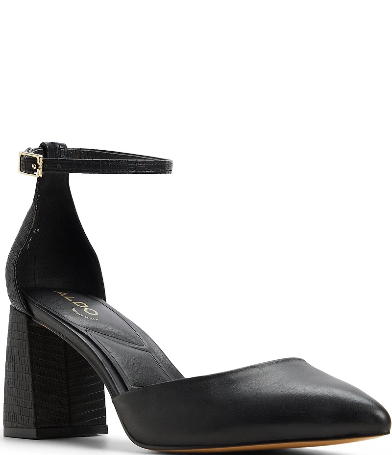 ALDO Jan Leather Ankle Strap Embossed Heel Pumps