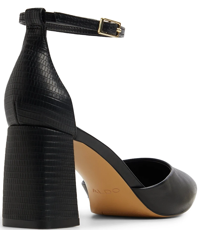 ALDO Jan Leather Ankle Strap Embossed Heel Pumps