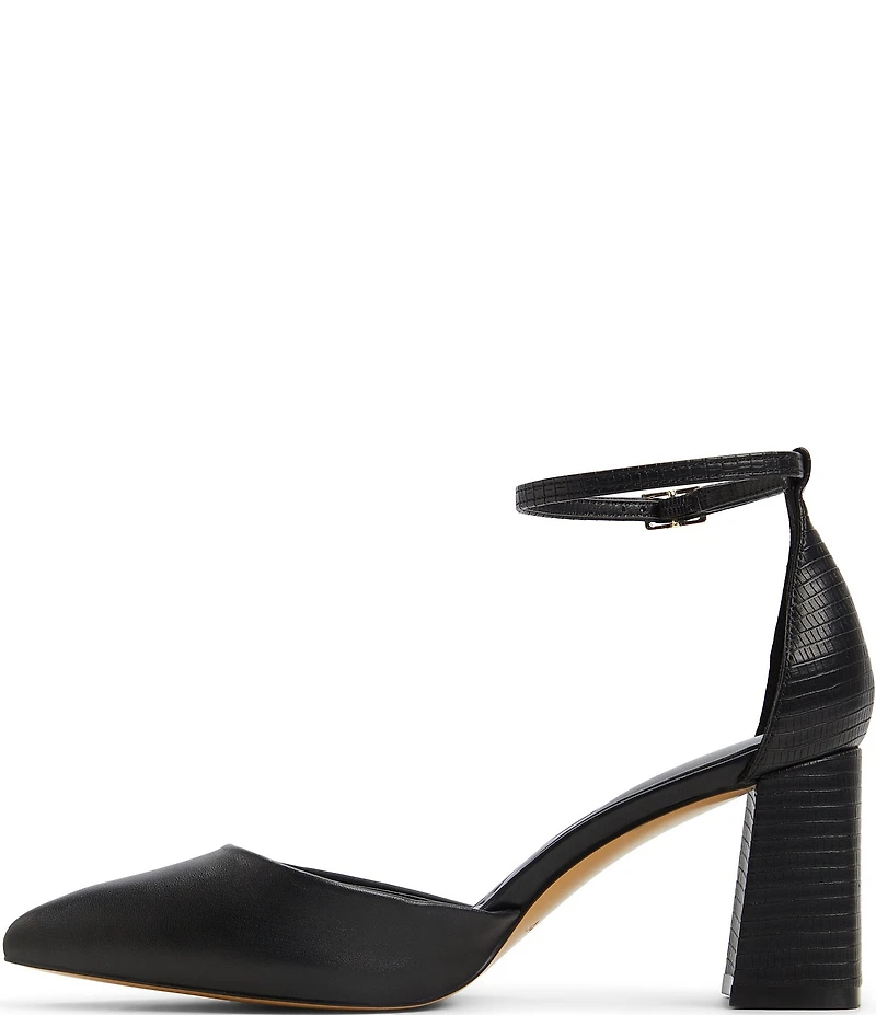 ALDO Jan Leather Ankle Strap Embossed Heel Pumps
