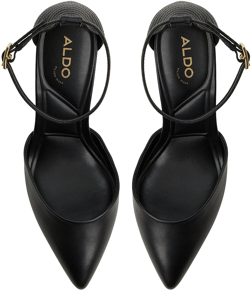 ALDO Jan Leather Ankle Strap Embossed Heel Pumps