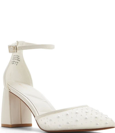 ALDO Jan Pearl Mesh Ankle Strap Block Heel Pumps