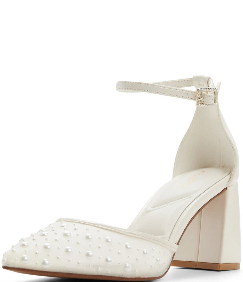 ALDO Jan Pearl Mesh Ankle Strap Block Heel Pumps