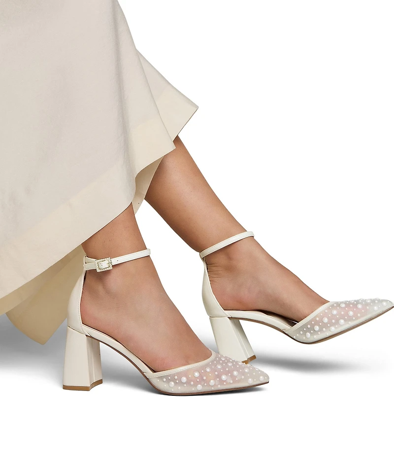 ALDO Jan Pearl Mesh Ankle Strap Block Heel Pumps