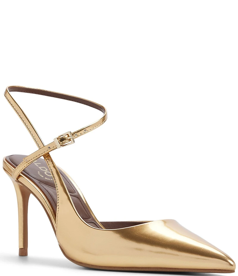 ALDO Kymmberly Metallic Ankle Strap Pointed Toe Pumps