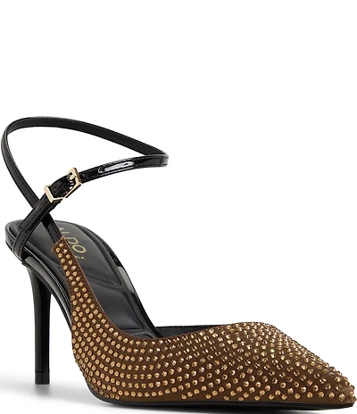 ALDO Kymmberly Rhinestone Ankle Strap Pointed Toe Dress Pumps