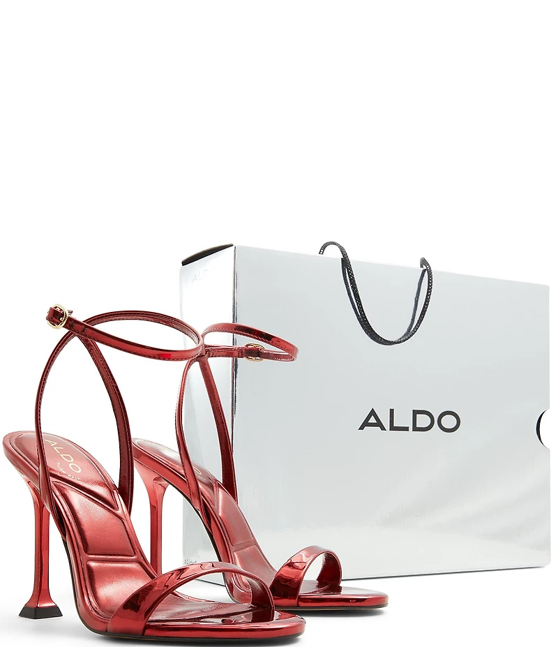ALDO Lydala Mirror Metallic Patent Ankle Strap Dress Sandals