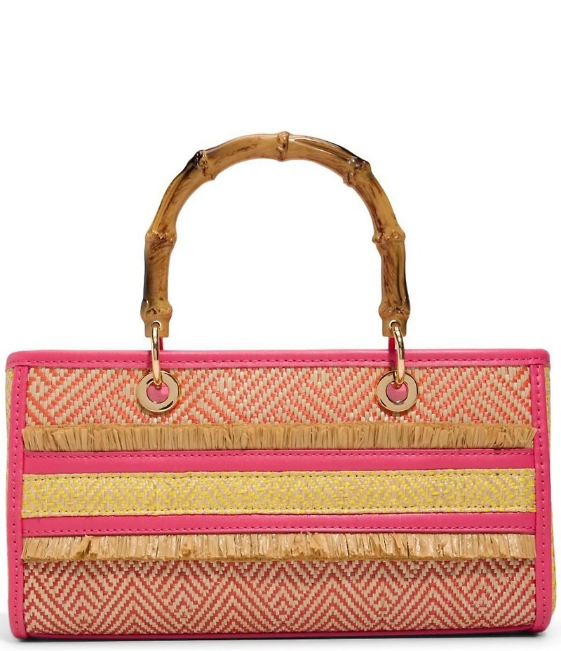 ALDO Melysa Raffia Frayed Bamboo Handle Contrast Trim Satchel Bag