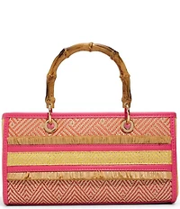 ALDO Melysa Raffia Frayed Bamboo Handle Contrast Trim Satchel Bag