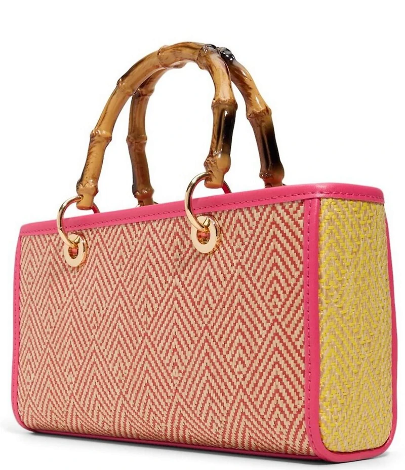 ALDO Melysa Raffia Frayed Bamboo Handle Contrast Trim Satchel Bag