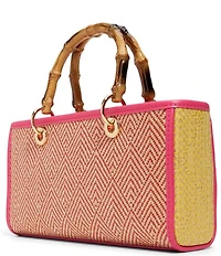 ALDO Melysa Raffia Frayed Bamboo Handle Contrast Trim Satchel Bag