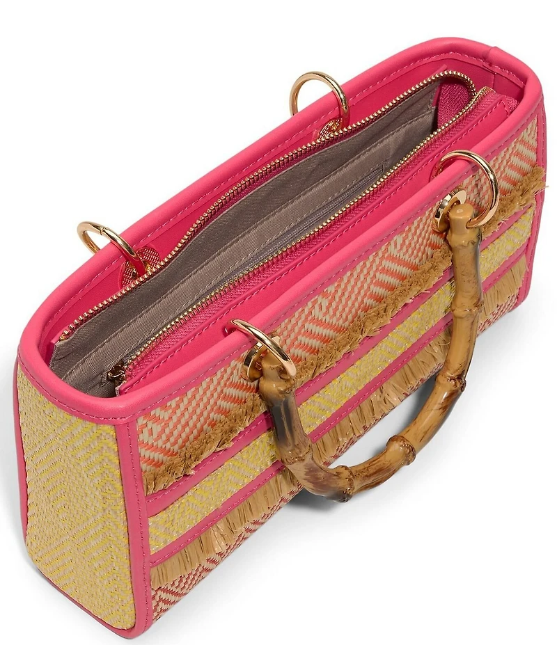 ALDO Melysa Raffia Frayed Bamboo Handle Contrast Trim Satchel Bag