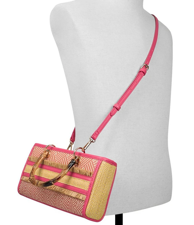 ALDO Melysa Raffia Frayed Bamboo Handle Contrast Trim Satchel Bag
