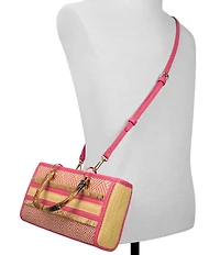 ALDO Melysa Raffia Frayed Bamboo Handle Contrast Trim Satchel Bag