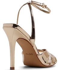 ALDO Meteora Metallic Patent Leather Ankle Strap Dress Sandals