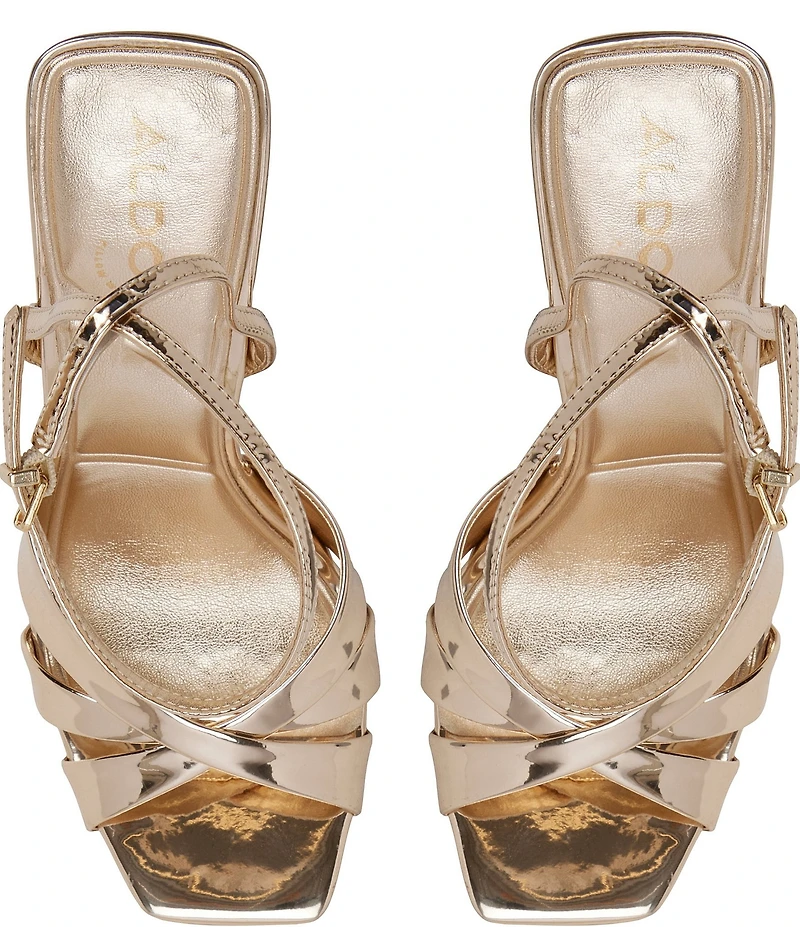 ALDO Meteora Metallic Patent Leather Ankle Strap Dress Sandals
