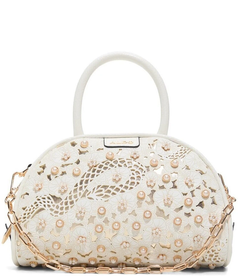 ALDO Michellie Pearl Floral Top Handle Chain Satchel Bag