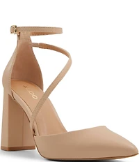ALDO Milley Leather Ankle Strap Block Heel Pumps