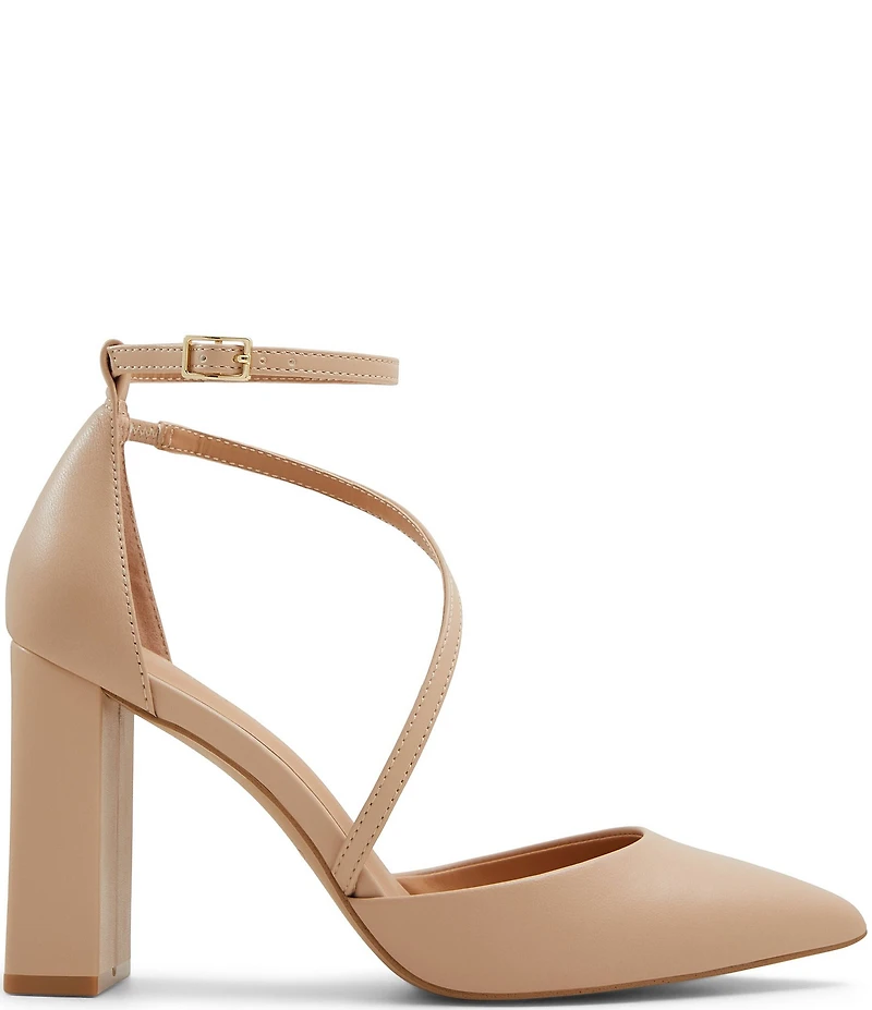 ALDO Milley Leather Ankle Strap Block Heel Pumps