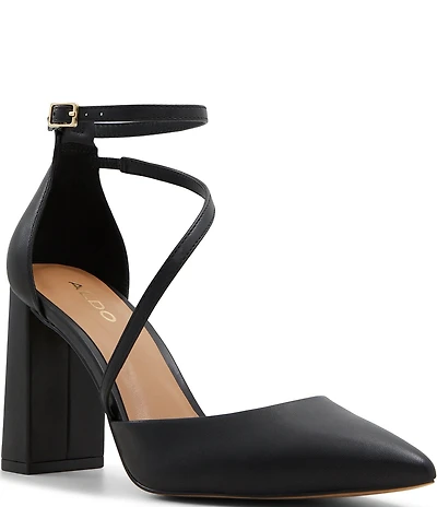 ALDO Milley Leather Ankle Strap Block Heel Pumps