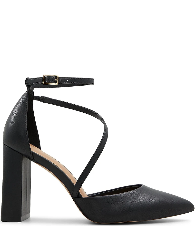 ALDO Milley Leather Ankle Strap Block Heel Pumps