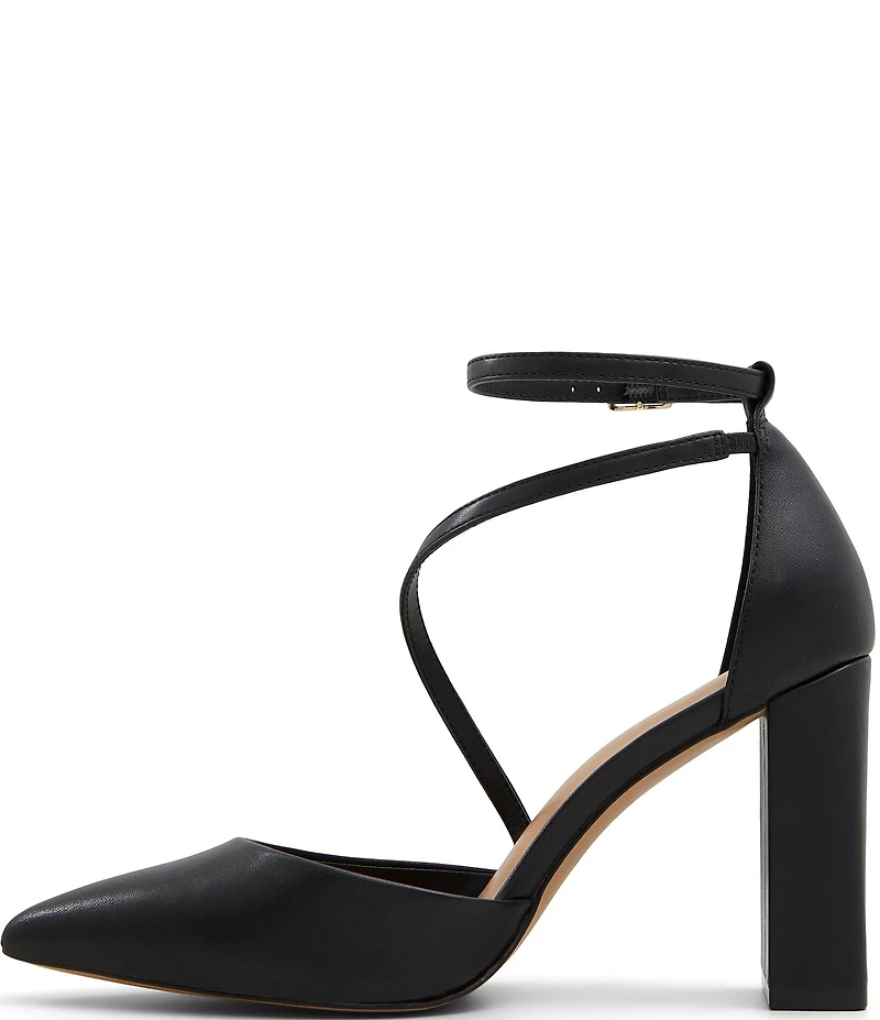ALDO Milley Leather Ankle Strap Block Heel Pumps