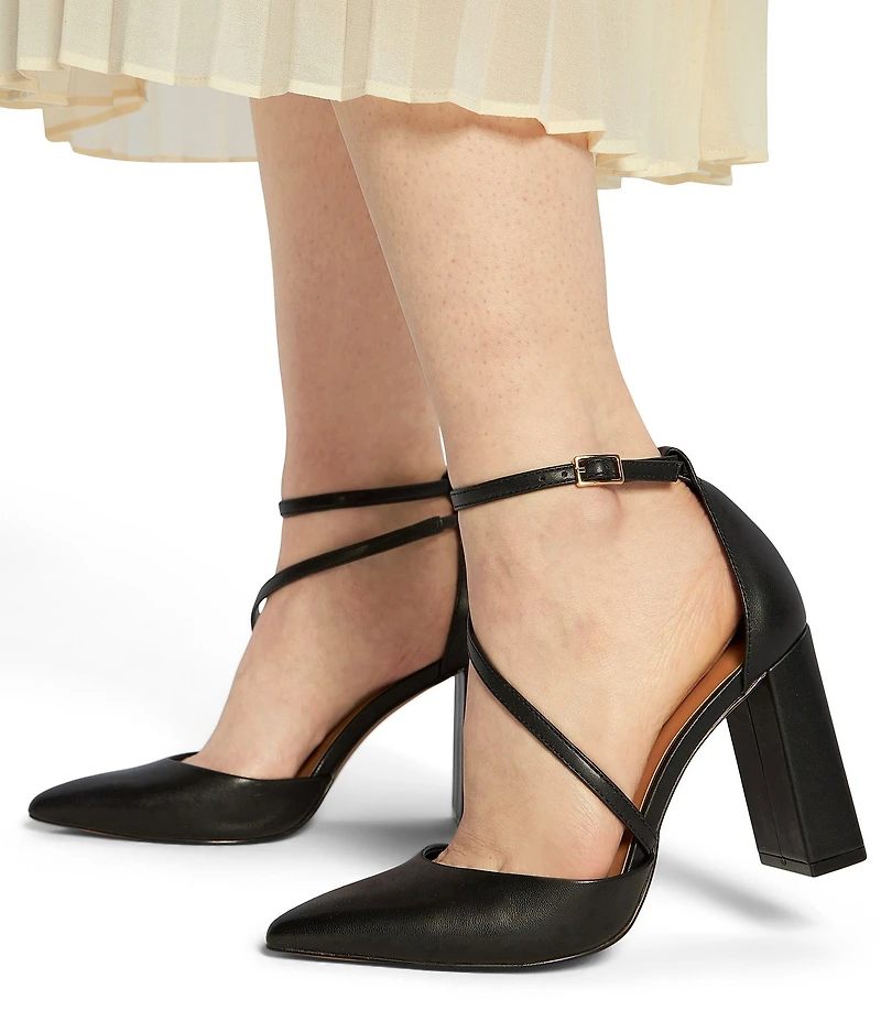 ALDO Milley Leather Ankle Strap Block Heel Pumps