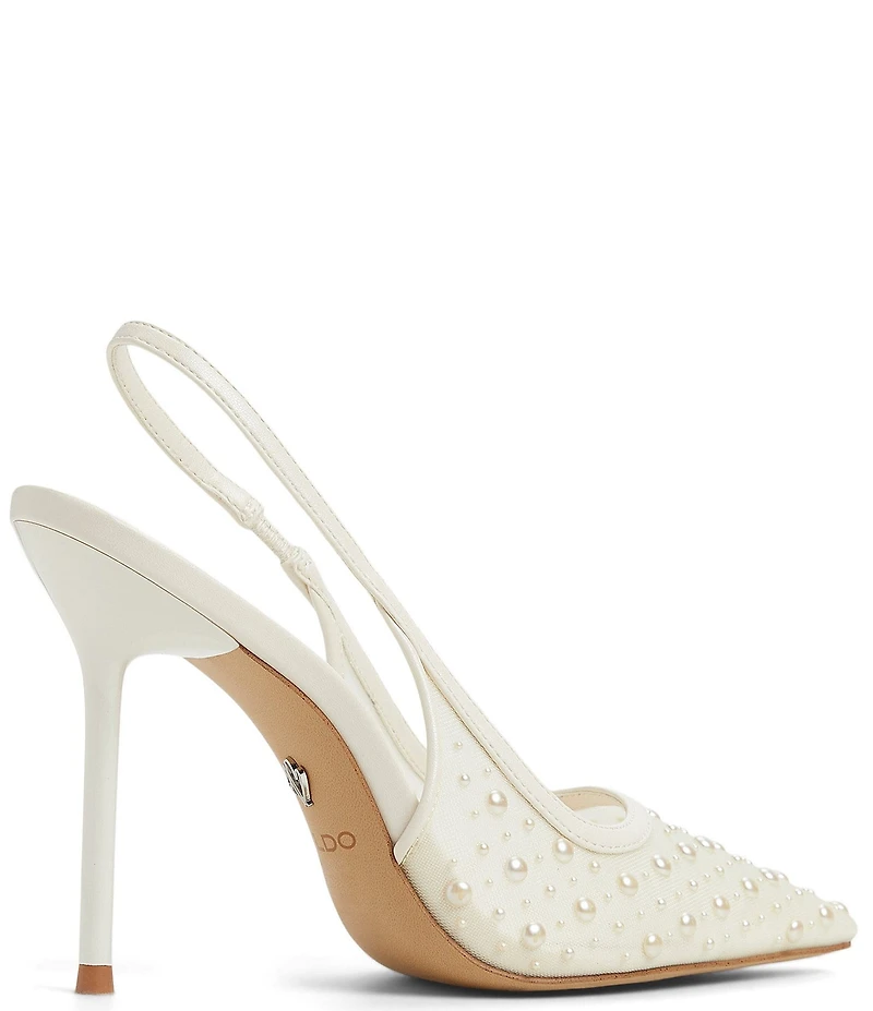ALDO Pearlescent Pearl Embellished Mesh Slingback Dress Pumps
