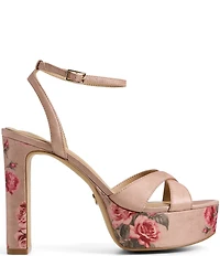 ALDO Rosine Satin Rose Print Block Heel Platform Dress Sandals