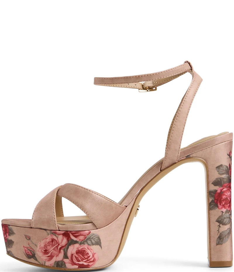 ALDO Rosine Satin Rose Print Block Heel Platform Dress Sandals