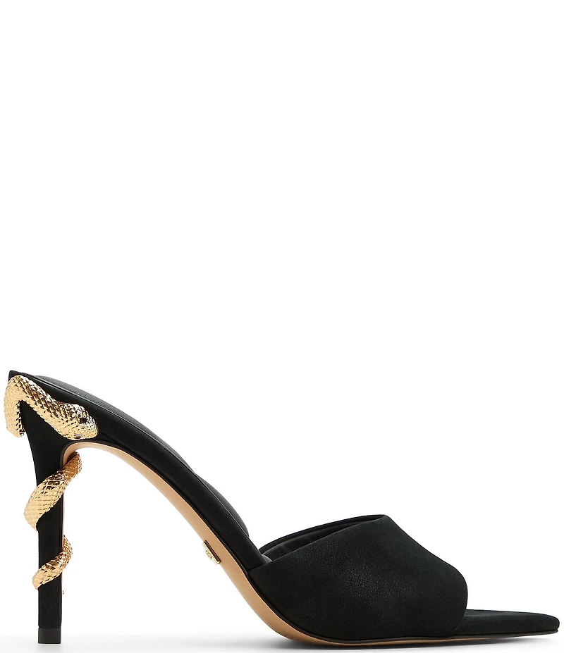 ALDO Seashella Suede Snake Hardware Stiletto Heel Dress Slide Sandals