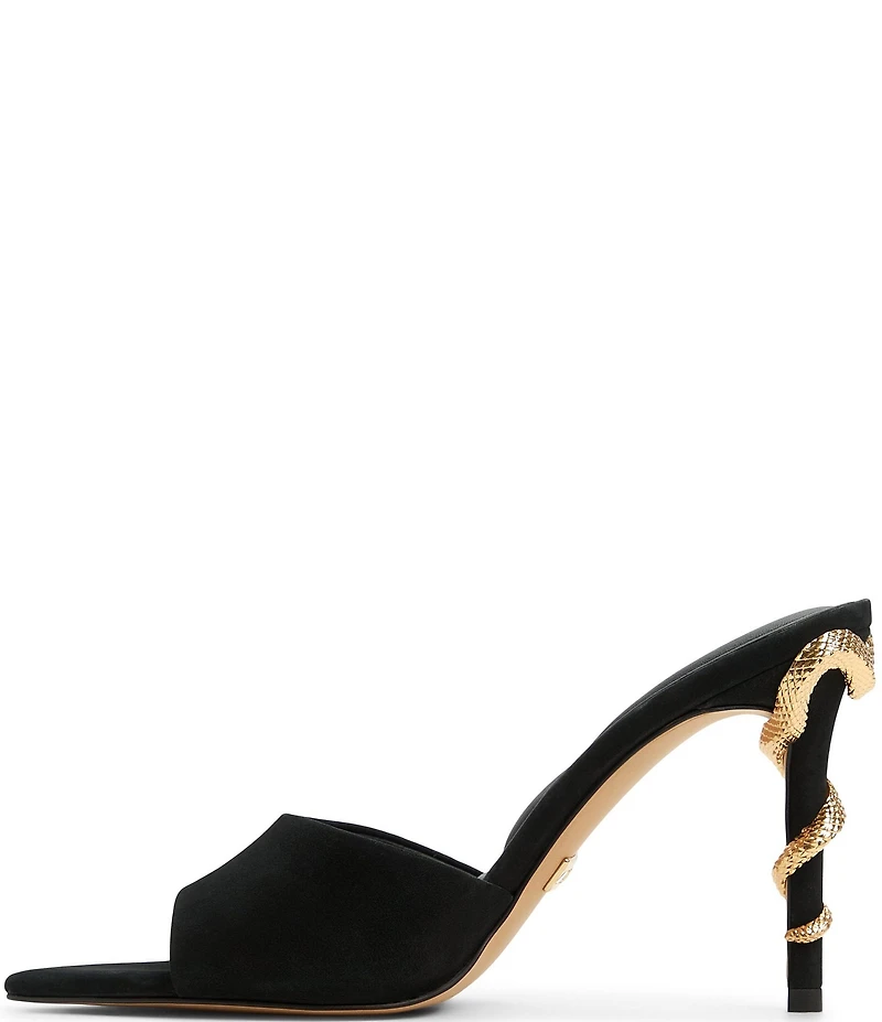 ALDO Seashella Suede Snake Hardware Stiletto Heel Dress Slide Sandals