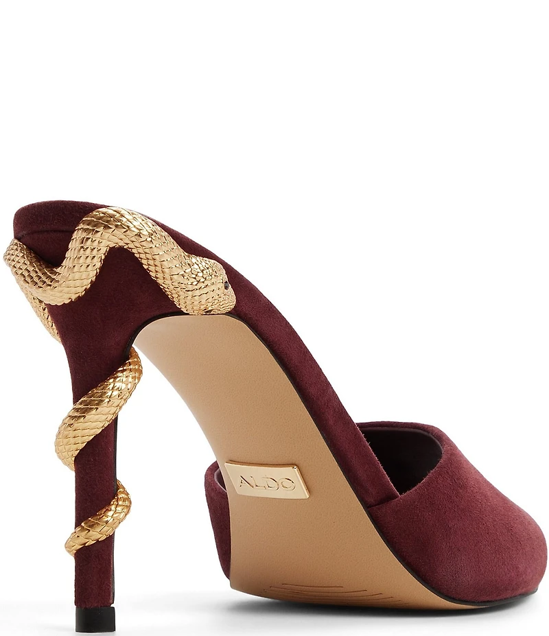 ALDO Seashella Suede Snake Hardware Stiletto Heel Dress Slide Sandals