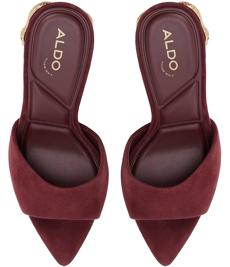 ALDO Seashella Suede Snake Hardware Stiletto Heel Dress Slide Sandals