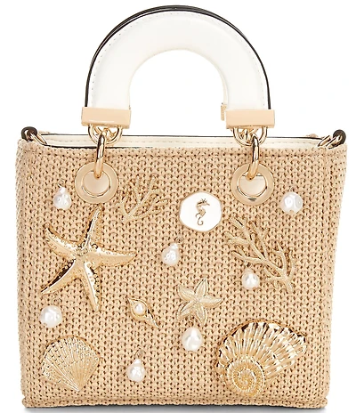 ALDO Seashellminiix Resort Straw Satchel Top Handle Bag