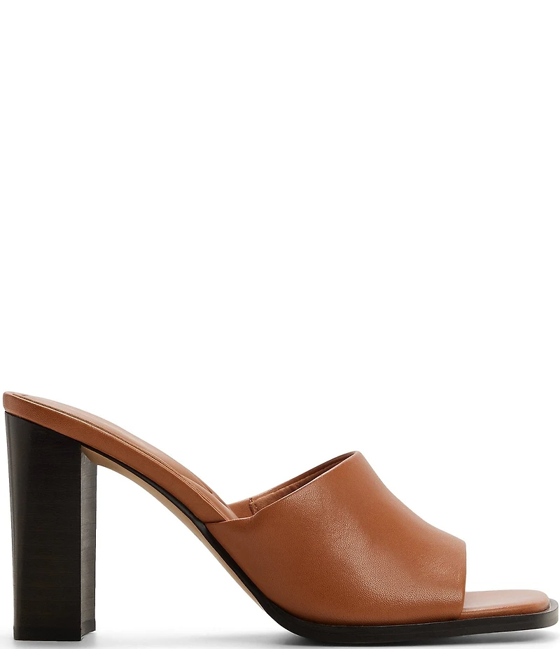 ALDO Sophia Leather Square Toe Block Heel Slide Sandals