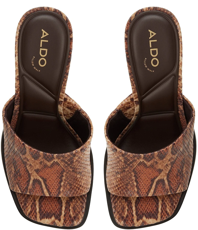 ALDO Sophia Snake Embossed Square Toe Block Heel Slide Sandals